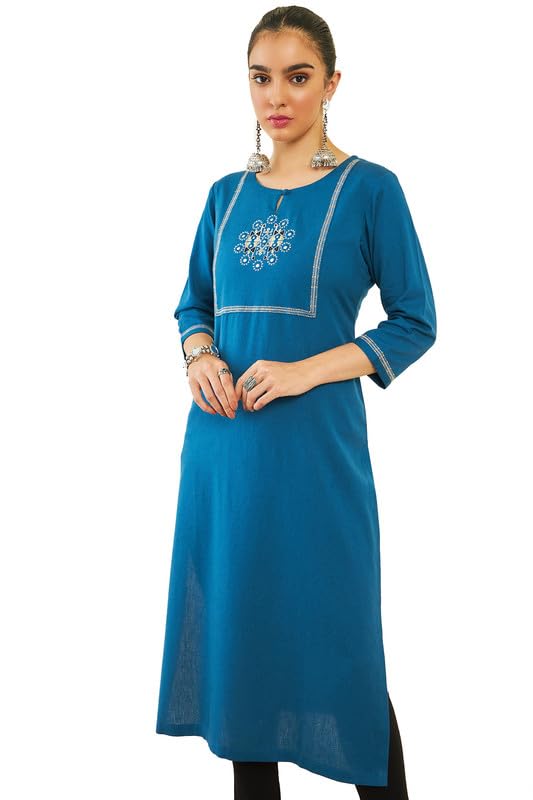 Soch Womens Cotton Flex EmbroideYoke Kurta with Mirror Work Details