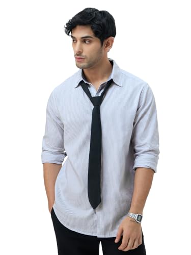 The Souled Store Slim-Fit Shirt: Ice Blue Stripes Lilac Stripes Men and Boys Long Sleeves Collared Neck Buttonfront Striped Regu