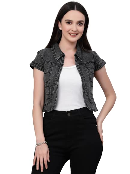 Style Quotient Women Black Acid wash Denim Shrug