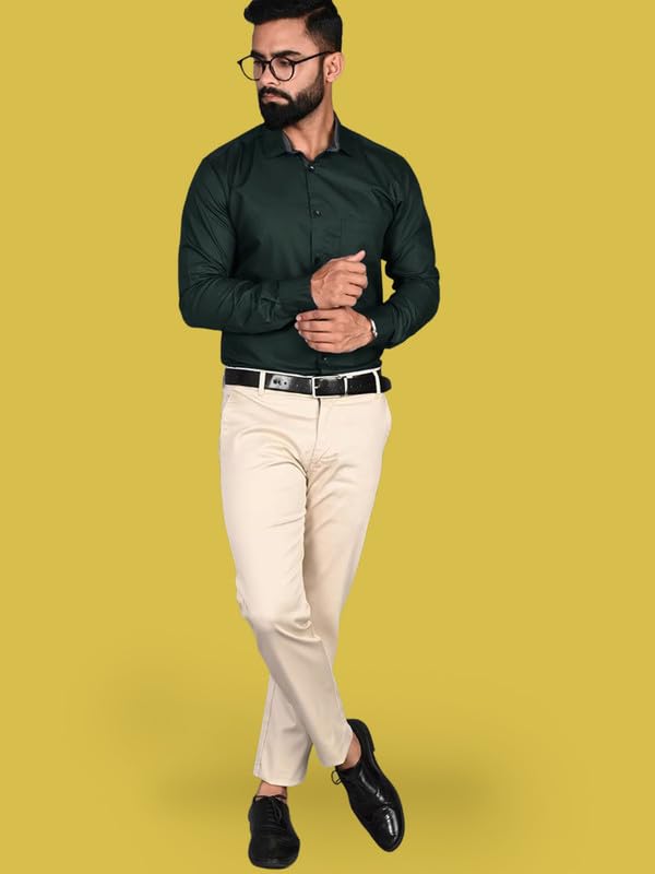 Tee Projekt Shirt for Men Cotton Solid Spread Collor & Long Sleeve with Fnacy Button Ideal for Office Event Party