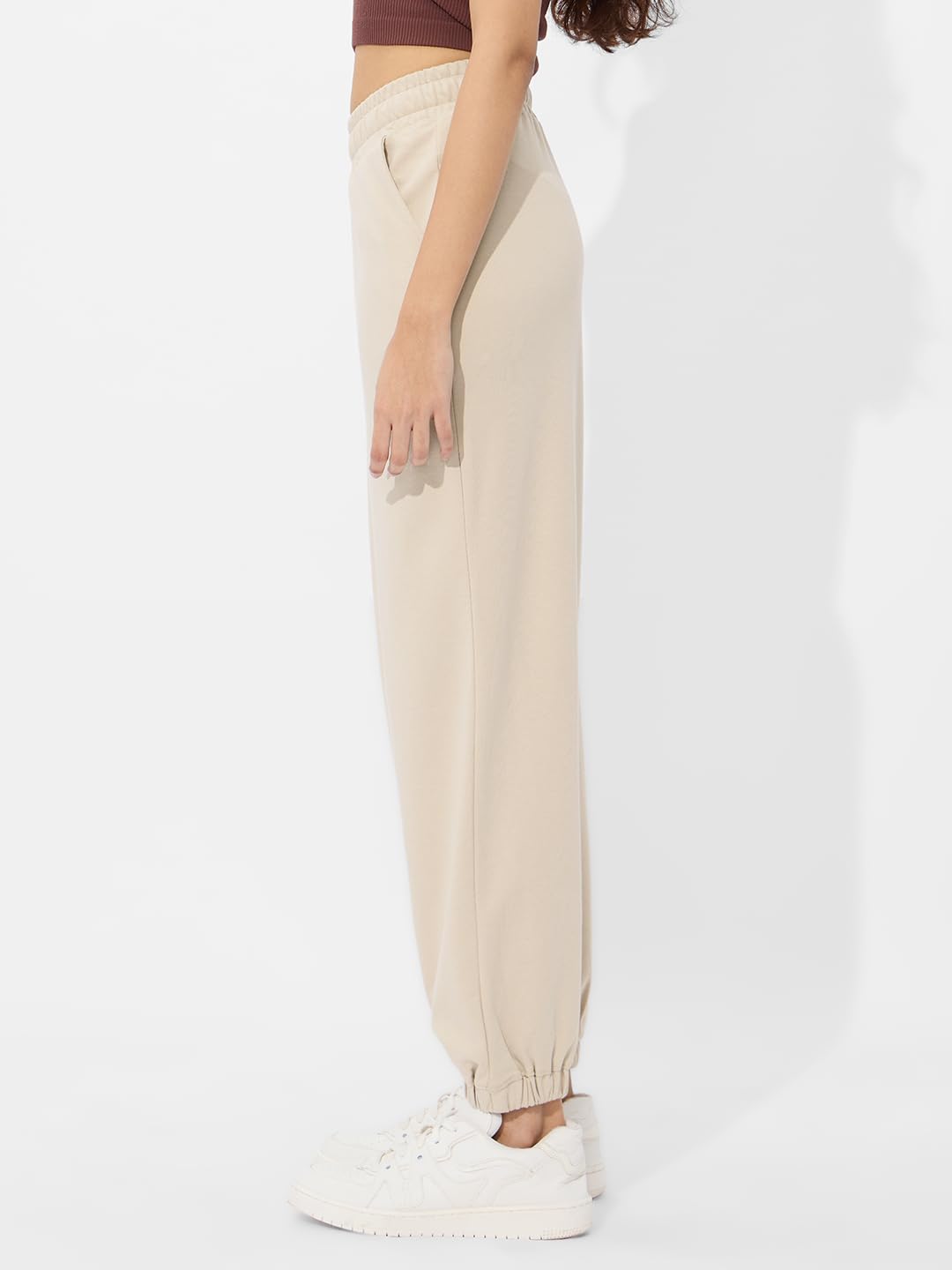 The Souled Store Solids: Off-White Women and Girls Pull On Cotton Blend Regular Fit Joggers