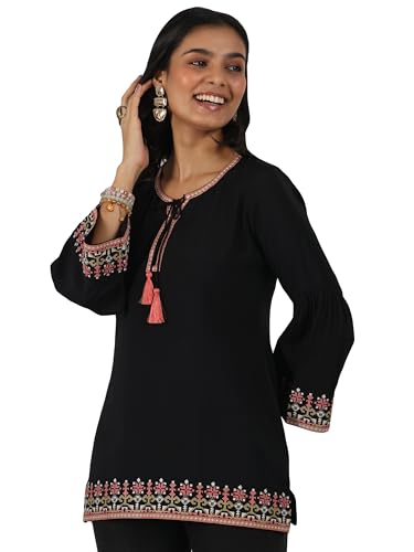 Libas WomenS Silk Blend Straight Kurti (29180O_Black