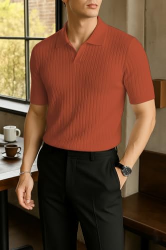 Leriya Fashion MenS Cotton Regular Fit Polo T-Shirt Plain & Comfortable Orange