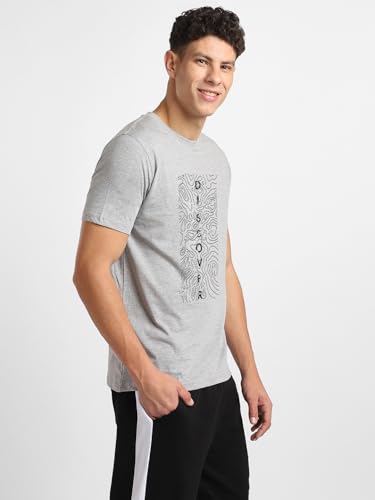 Nobero MenS Graphic Print Regular Fit T-Shirt (1M-Twts-C0628_Grey Melange