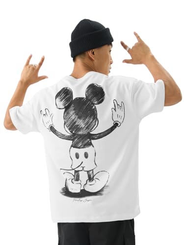 The Souled Store Official Mickey Mouse: Yo Men & Boys Short Sleeve Round Crew Neck White Graphic Printed Cotton Oversized T-Shir