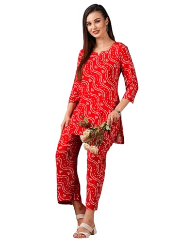 Gosriki WomenS Rayon Blend Bandhej Printed Ethnic Co-Ord Set (Nesta Red-Jn-Gs_L_Red_Large)