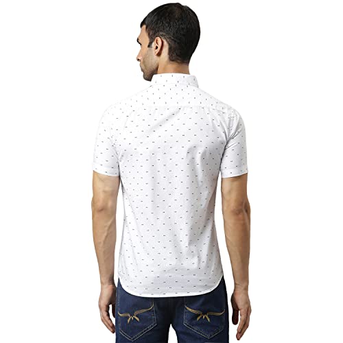 Thomas Scott MenS Printed Slim Fit 100% Cotton Casual Shirt With Half Sleeve Pure White