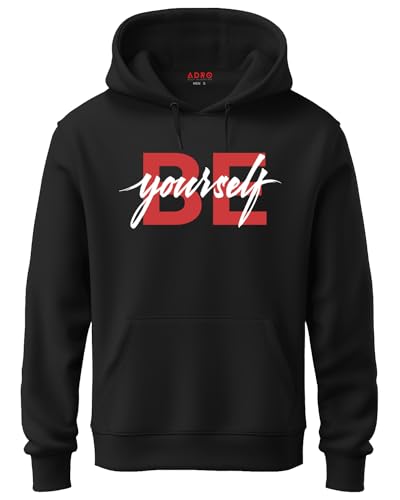 ADRO Mens Cotton Neck Hooded Sweatshirt (H21-M-BYO-BL_Black_S)