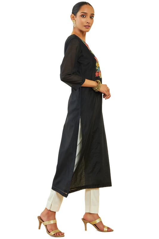 Soch Womens Chanderi Floral EmbroideStraight Kurta