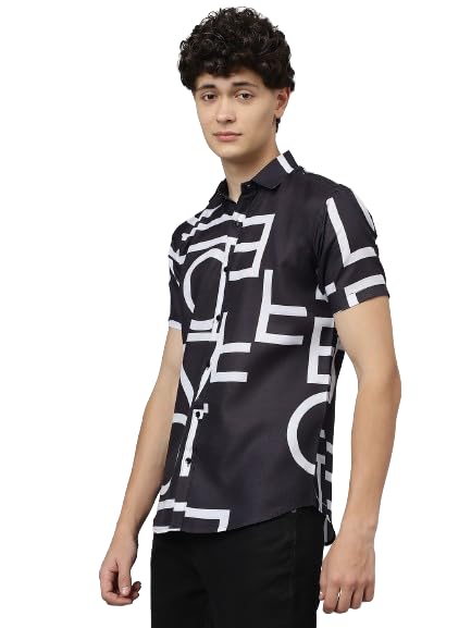 Lookmark MenS Black Letter Graphic Patched Pocket Shirt Without Tee||Black Coloured Printed Shirt For Men||Az-Lm-P1-Printed Shi