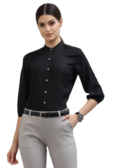 Style Quotient Women Solid Black Viscose Rayon Formal Shirt