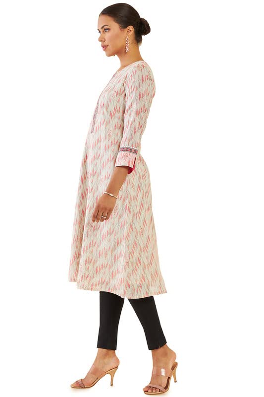 Soch Women Cream Mul Geometric Straight Kurta with Gota Patti