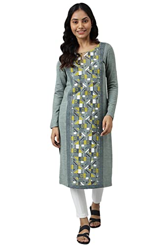 Green Placement Print Ethnic Winter Kurta