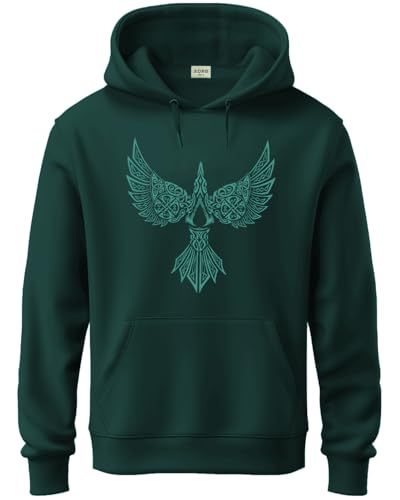 ADRO Mens Cotton Neck Hooded Sweatshirt (H24-BIRD-GRN_Green