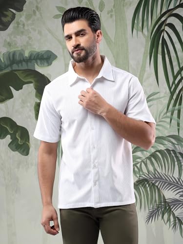 Kotty MenS Half Sleeve Solid Lightweight Polycotton Classic Fit Shirt(White,Xl)