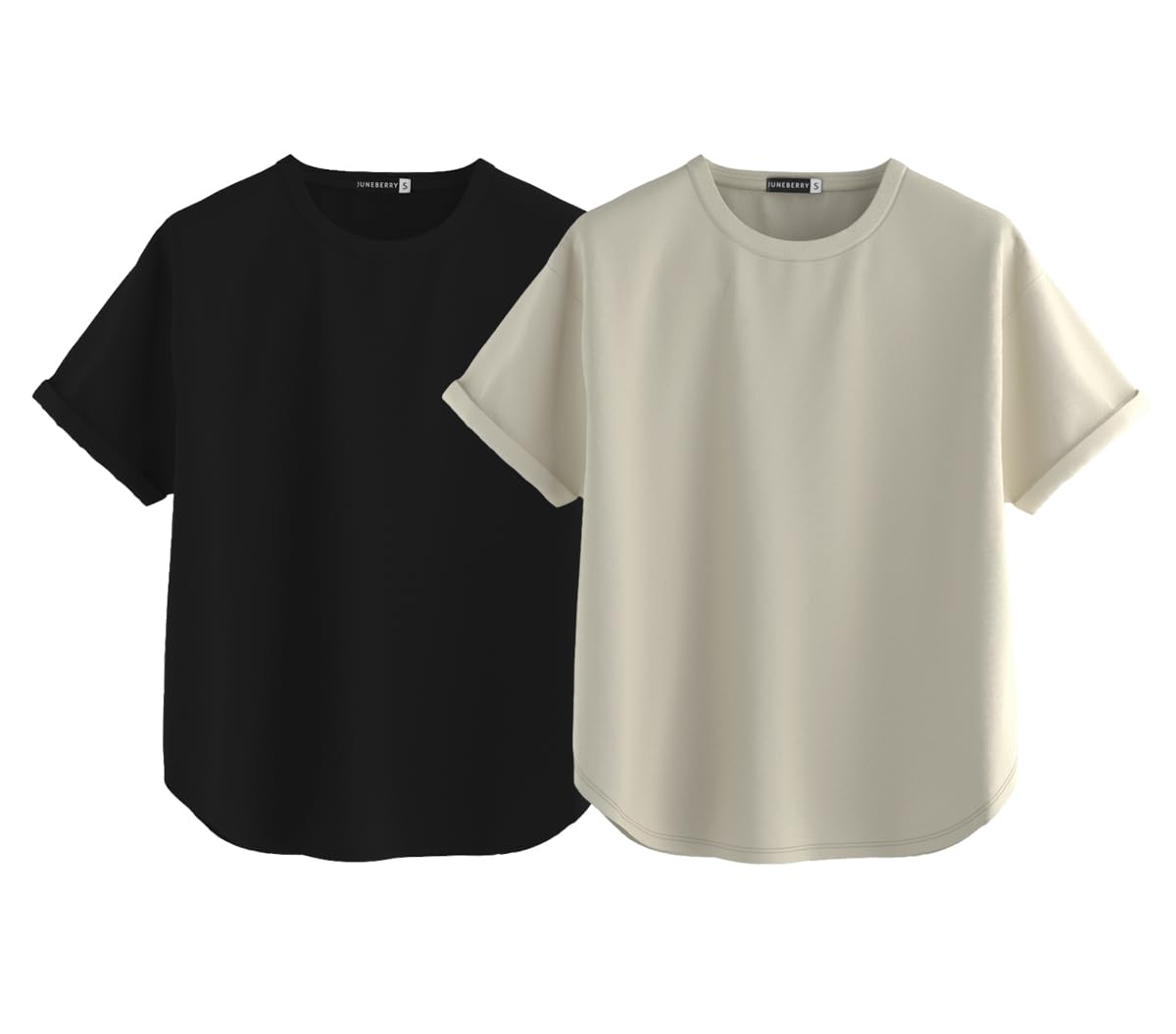 Juneberry Pure 100% Cotton Oversized Loose Baggy Fit Round Neck With Drop Shoulder Black & Swanwhite Half Sleeves Boyfriend T-Sh