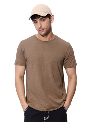 The Souled Store Rockstar Tee: Chestnut Brown Men And Boys Short Sleeves Round Neck Regular Fit Cotton T-Shirts