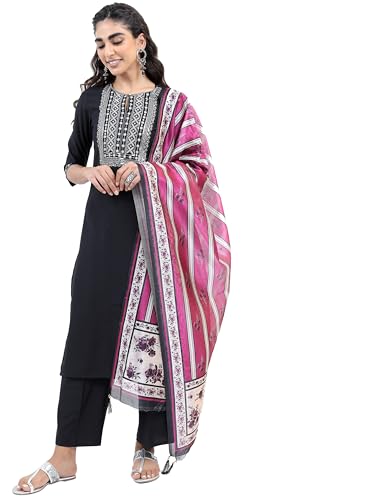 Ketch Cotton Blend Womens Kurta&Duppatapalazzo (Khk3000410_Black