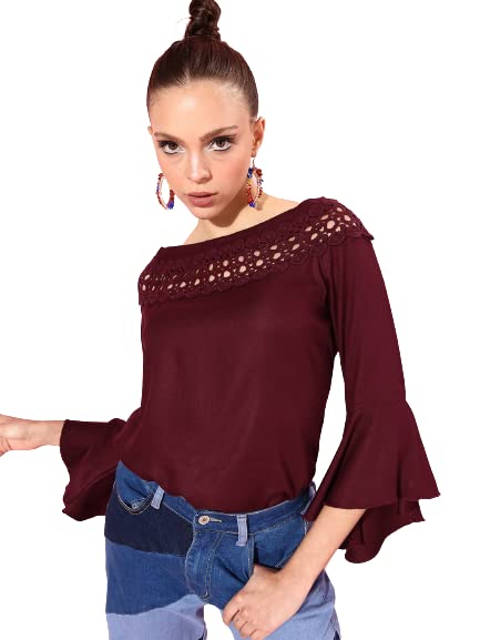 Style Quotient Women Maroon Lace Top