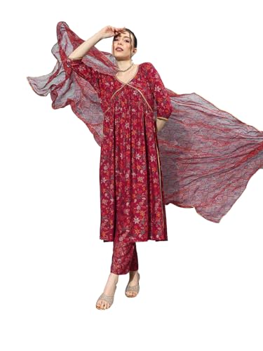 Libas WomenS Silk Blend Kurta Sets (34653_Red