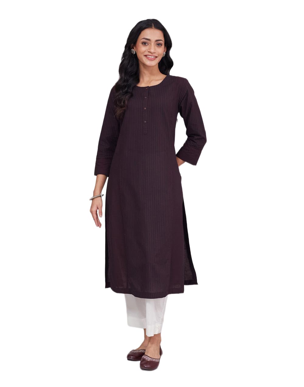 Fabindia Women's Black Cotton Woven Slim Fit Long Kurta