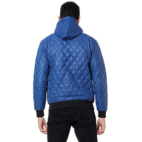 Campus Sutra Mens Black Solid Quilted Puffer Regular Fit Bomber Jacket for Winter Wear | Hooded Collar | Full Sleeve | Zipper |
