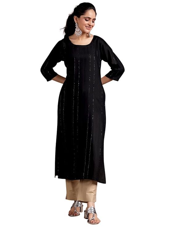 Libas WomenS Viscose Rayon Embellished Straight Kurta (29239O0R Black