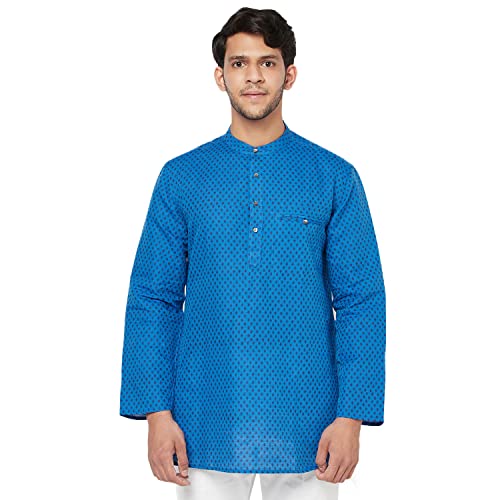 Fabindia Mens Linen Blend Printed Comfort Kurta_Dark Blue_M