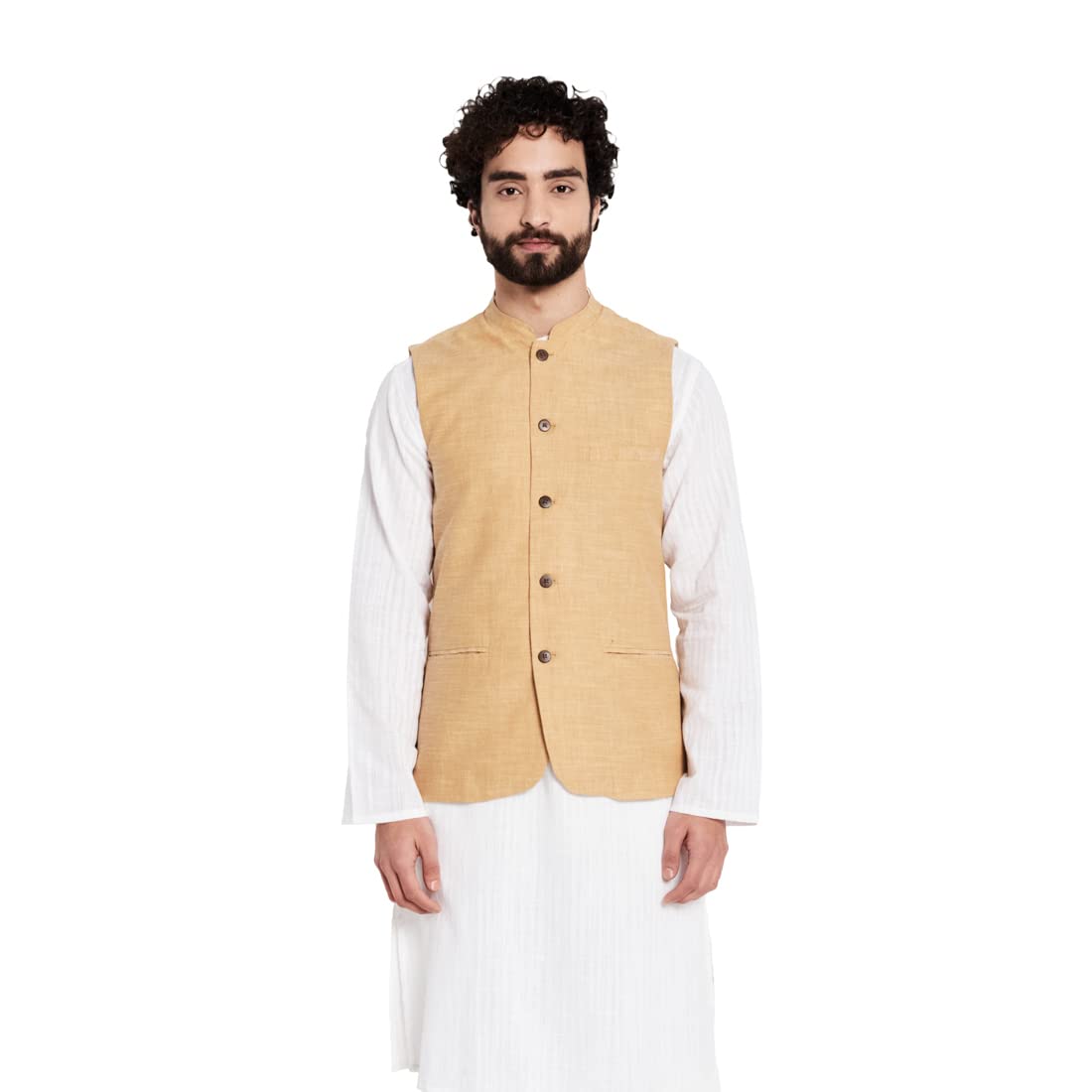 Fabindia Men Chinese Collar Nehru Jacket Cotton_XS