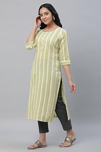 Aurelia Yellow Striped Blend Straight Long Kurta