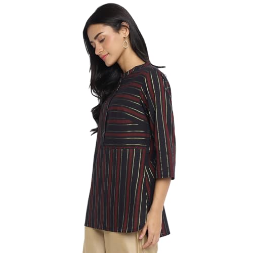 Fabindia Women's Cotton Blend Striped Slim Short Kurta