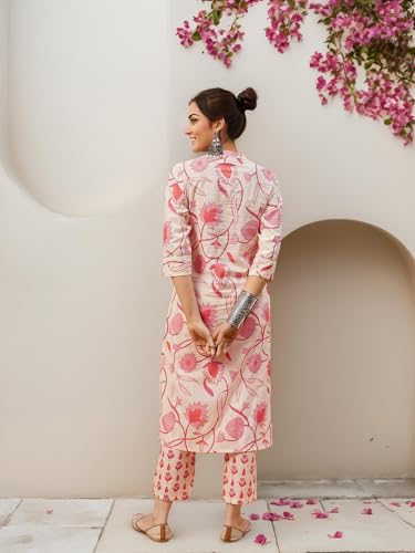 ishin Floral printed off white cotton kurta with trouser