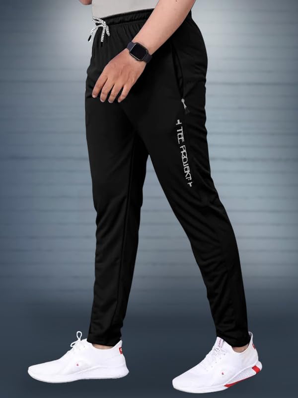 Pinkmint Lycra Track Pant for Men Soild Jogger Parfect Gym, Active, Sports, Yoga, Home, Regular Wear (Pack of 1) Black