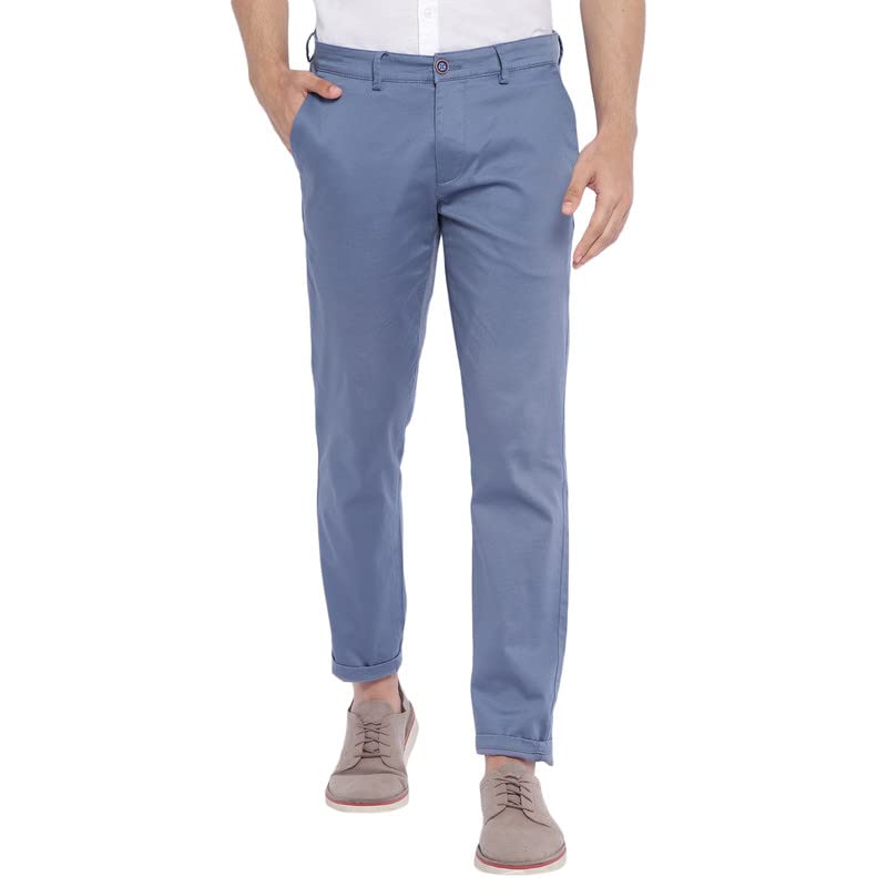 Turtle Men Blue Stretchable Ultra Slim Fit Printed Casual Trousers