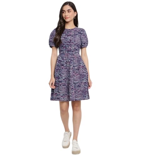 Fabindia WomenS Cotton Round Neck Dress (209953801_Purple