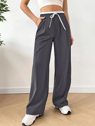 Leriya Fashion WomenS High Waist Wide Leg Trousers Grey