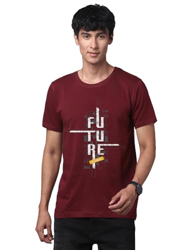 ADRO Men's Graphic Printed 100% Cotton T-Shirt - Regular Fit, Printed T-Shirts for Men (RN24-FTR-MR_Maroon)