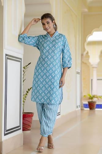 Lookmark WomenS Latest Printed Cotton Blend Straight Kurta And Afghani Pant Set Perfect For Casual And Office Wear (Az-Lm-P5-Ks