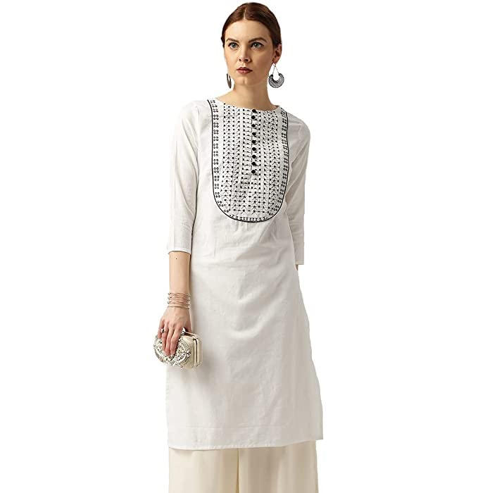 LookMark Womens Cotton Blend Embroidered Kurti, Regular Kurta (K1109-M)