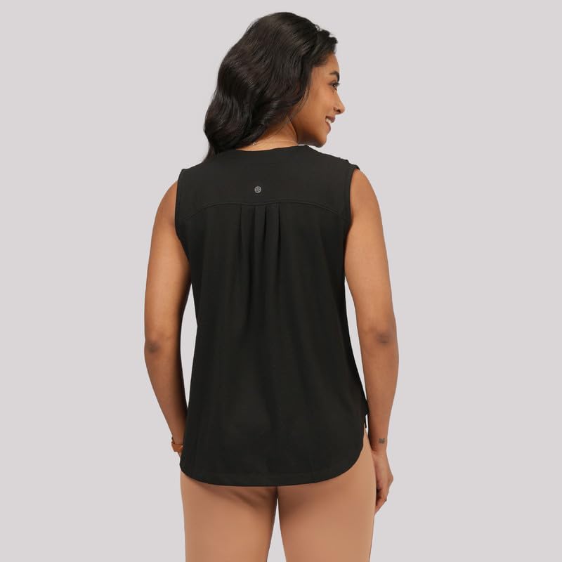 BlissClub Cotton Pro Sleeveless Work Top | Shoulder Pleats | V-Neck Design | Cotton-Poly-Modal Blend | Breathable Fabric | Moist