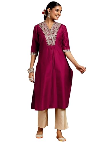 Libas WomenS Silk Embroidered Regular Kurtas (G2744R Maroon