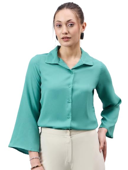 Style Quotient Women Teal Solid Regular Fit Shirt