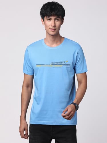 ADRO Men's Graphic Printed 100% Cotton T-Shirt - Regular Fit, Printed T-Shirts for Men (RN24-RAC-SK_Sky Blue)
