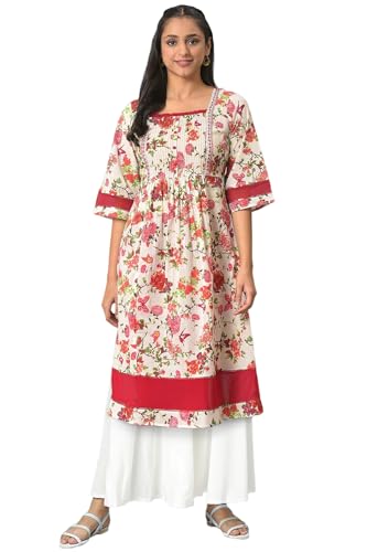 Aurelia WomenS Natural Floral Printed Rayon A-Line Kurta And Palazzo Set (Onvas13871-506463-Xxl)