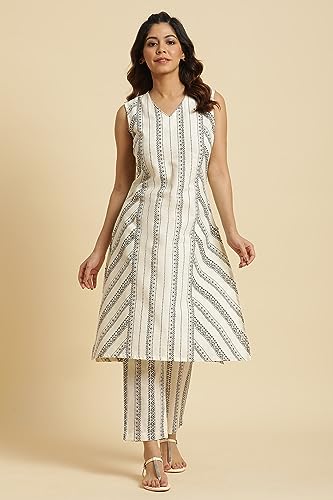 W for Woman Women's Cotton Geometric Regular Kurta & Straight Pant