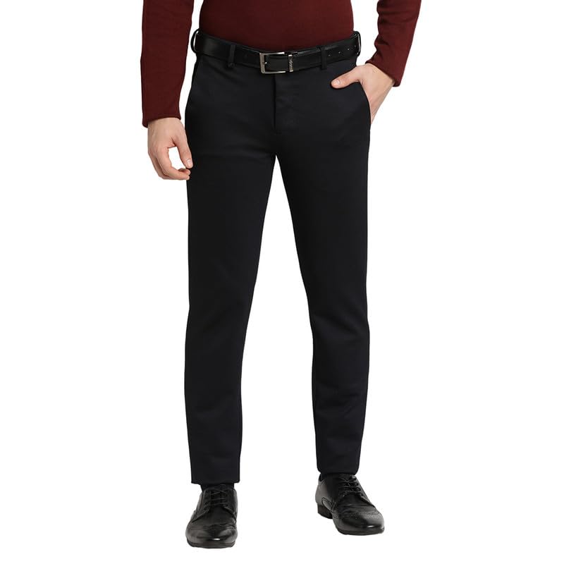 Turtle Men Cotton Knitted Black Self Design Narrow Fit Formal Trouser