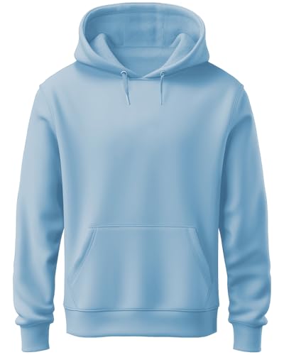 ADRO Mens Cotton Neck Hooded Sweatshirt (H22-M-PLN-SK_SkyBlue_XL)