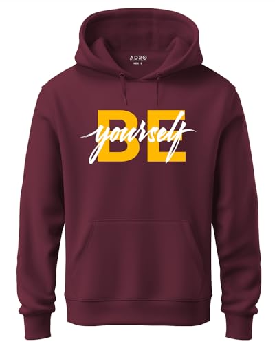 ADRO Mens Cotton Neck Hooded Sweatshirt (H21-M-BYO-MR_Maroon_XL)
