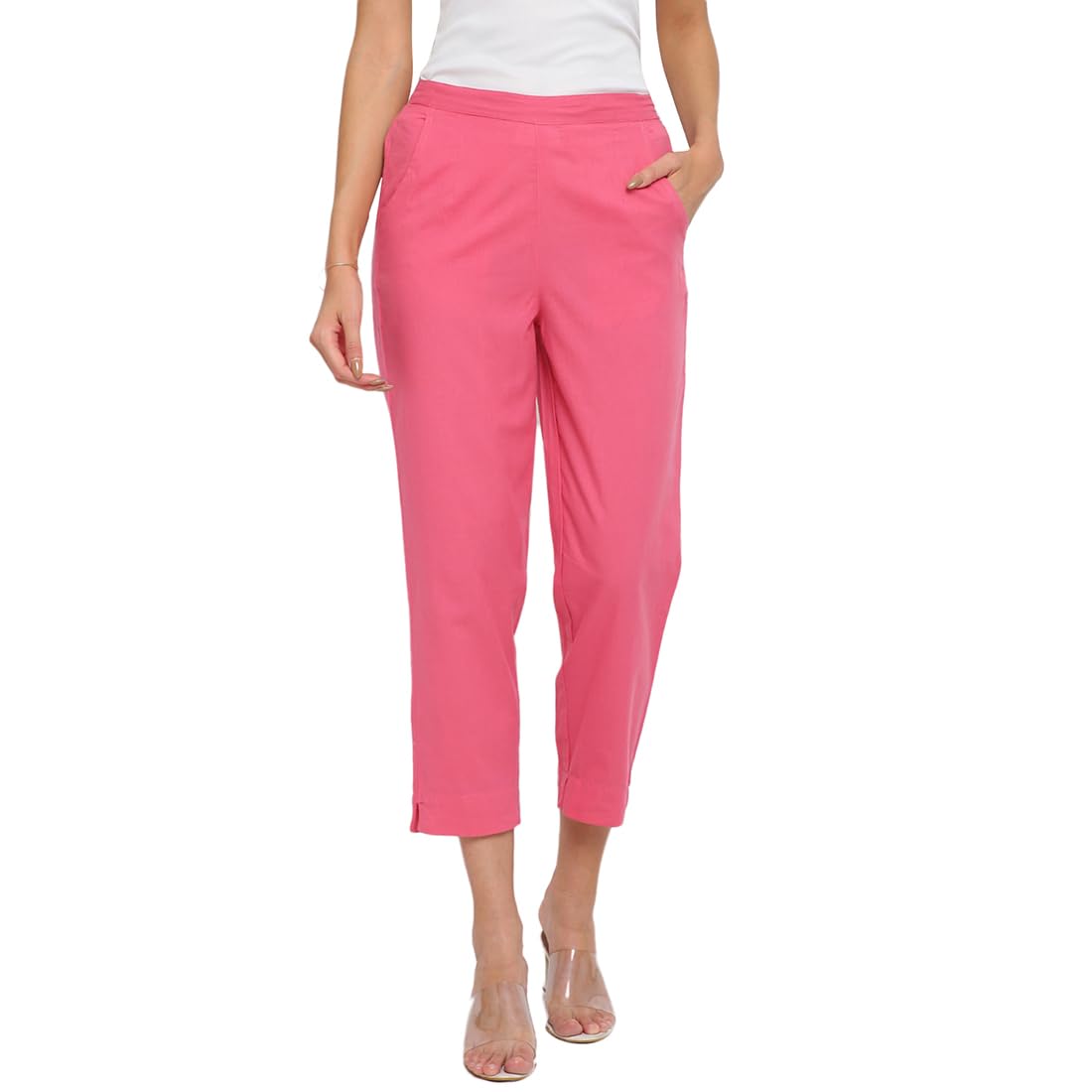 Fabindia Women Cotton Ankle Length Casual Pant Pink_28