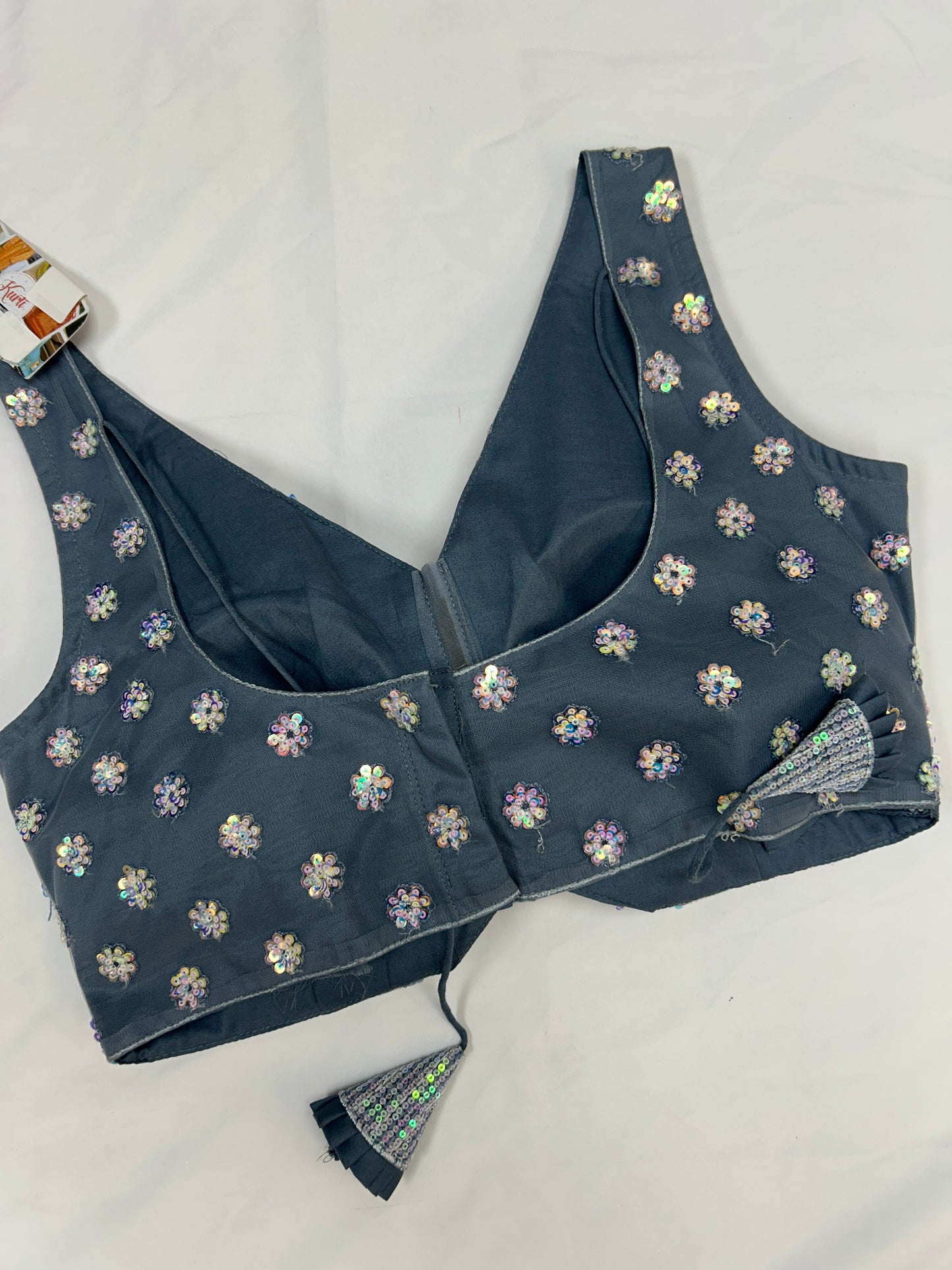 Grey Blouse : sequin and stone work